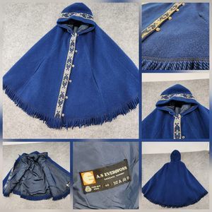VTG A.S. Evebofoss 100% Pure New Wool Cape Poncho Womens Size 46 Hooded Cardigan